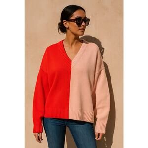 XO Kerri Rosenthal Heart Colorblock V Neck Oversized Sweater Size XS